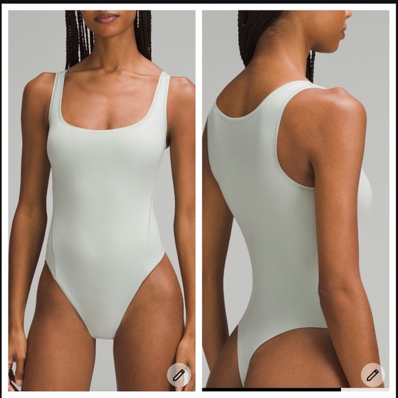 Lululemon Wundermost Ultra Soft Nulu Square Neck Bodysuit Jade Grey Size L NWT - Picture 1 of 12